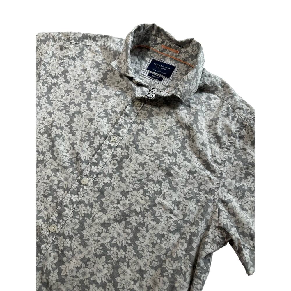Denim & Flower Ricky Singh Short Sleeve Floral  Medium Slim Button Down